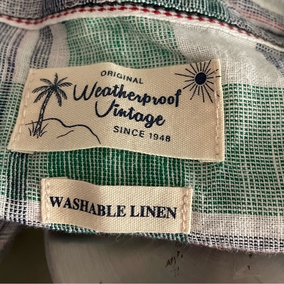 $20 SALE Plaid Button Down Shirt Weatherproof Vintge Washable Linen Blend Unisex - Picture 8 of 11